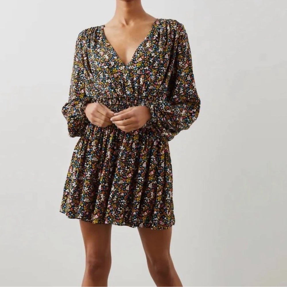 Rails Delaney Long Sleeve V-Neck Mini Dress in Dark Ditsy Floral Sz S